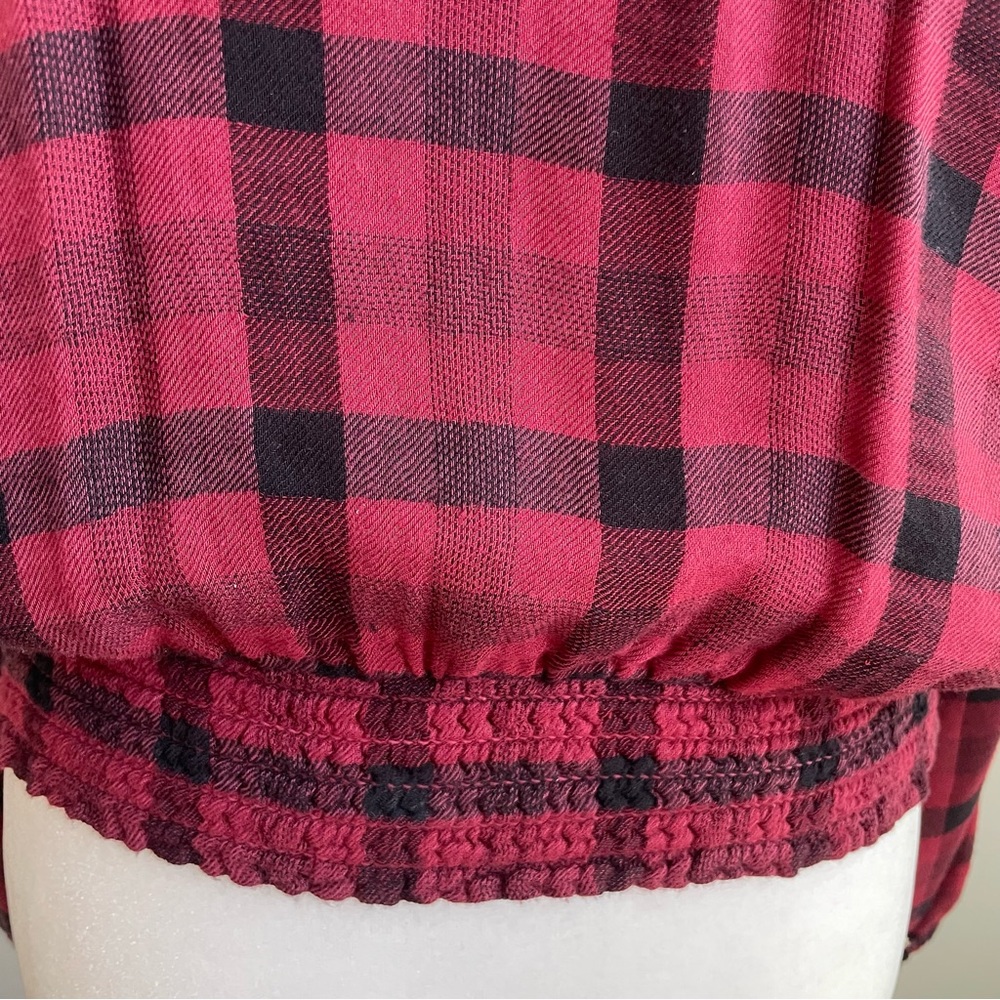 Anthropologie Cloth & Stone Plaid Red Black Top - Picture 6 of 8